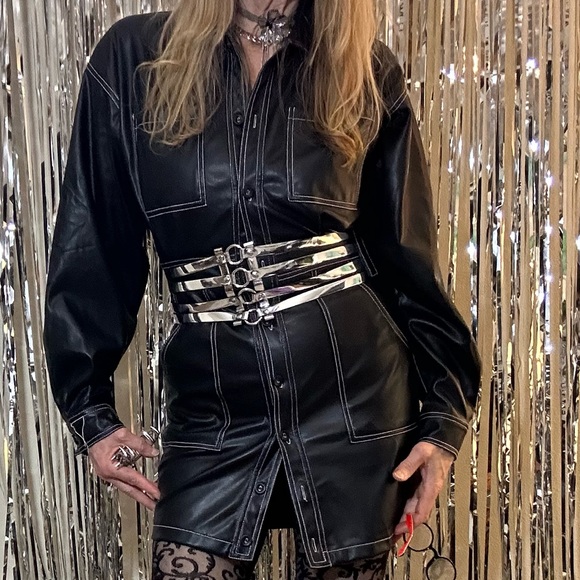 Women's Latex PU Leather Bodycon Flared Mini Dress Sexy